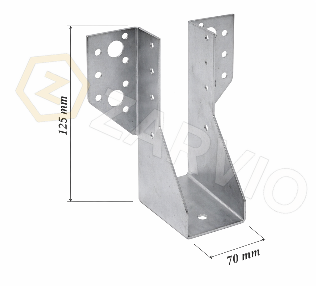 70mm x 125mm Joist Hanger Zinc Coated 2mm CE for Timber Joists