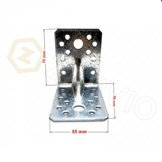 70mm x 70mm x 55mm x 2.5mm Reinforced Angle Bracket Zinc Coated for Timber & Structural Support