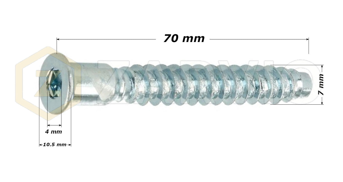 7.0mm x 70mm Hex socket confirmat screw