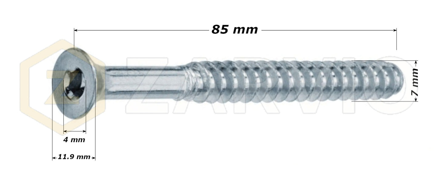 7.0mm x 85mm Hexagon socket countersunk head confirmat screw