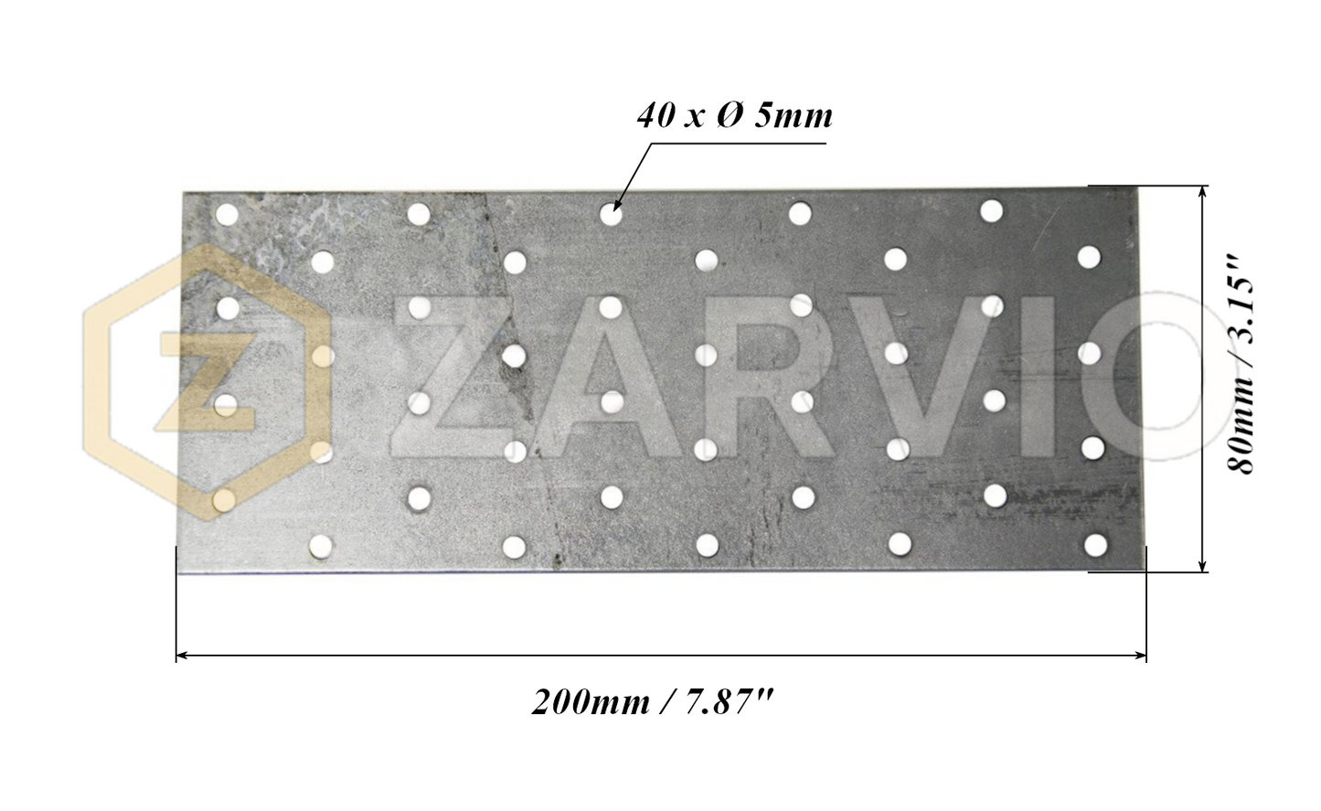 80mm x 200mm x 2mm Galvanised Perforated Fixing Plate for Timber Joining