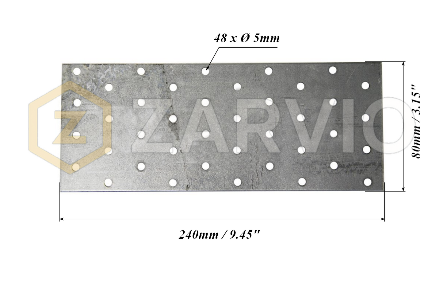 80mm x 240mm x 2mm Galvanised Perforated Fixing Plate for Timber Joining