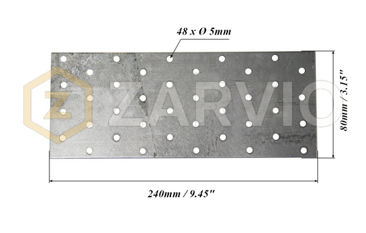 80mm x 240mm x 2mm Galvanised Perforated Fixing Plate for Timber Joining
