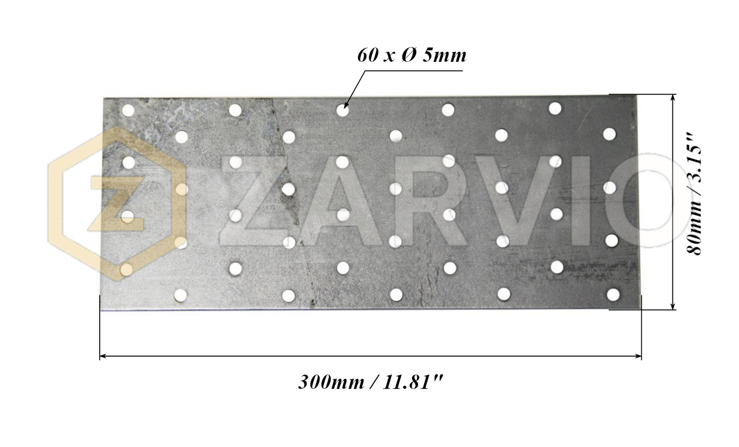 80mm x 300mm x 2mm Galvanised Perforated Fixing Plate for Timber Joining