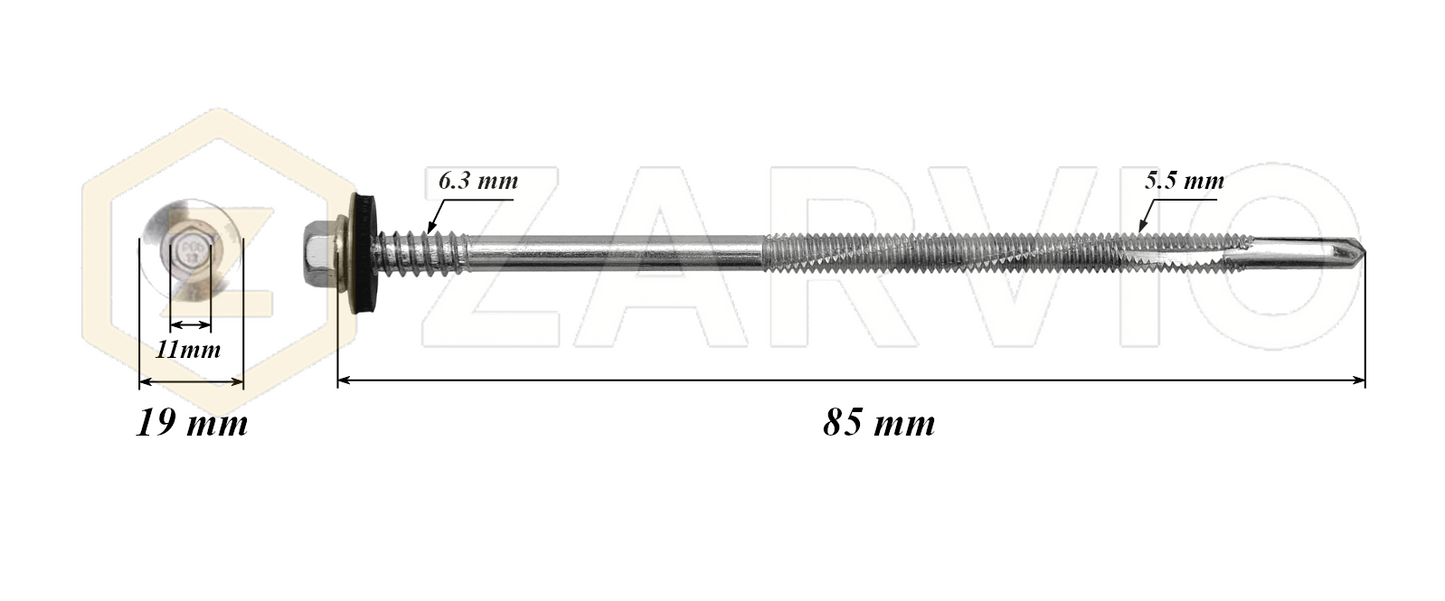5.5 x 85mm Sandwich Panel Screws – Ceramic Coated (6mm Drill)