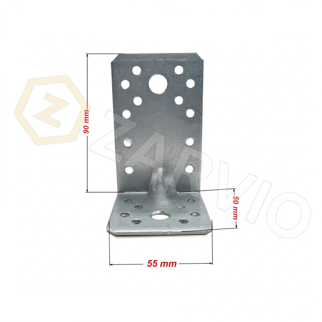 90mm x 50mm x 55mm x 2.5mm Reinforced Angle Bracket Zinc Coated for Timber & Structural Support