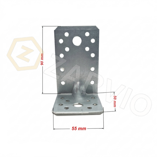90mm x 50mm x 55mm x 2.5mm Reinforced Angle Bracket Zinc Coated for Timber & Structural Support
