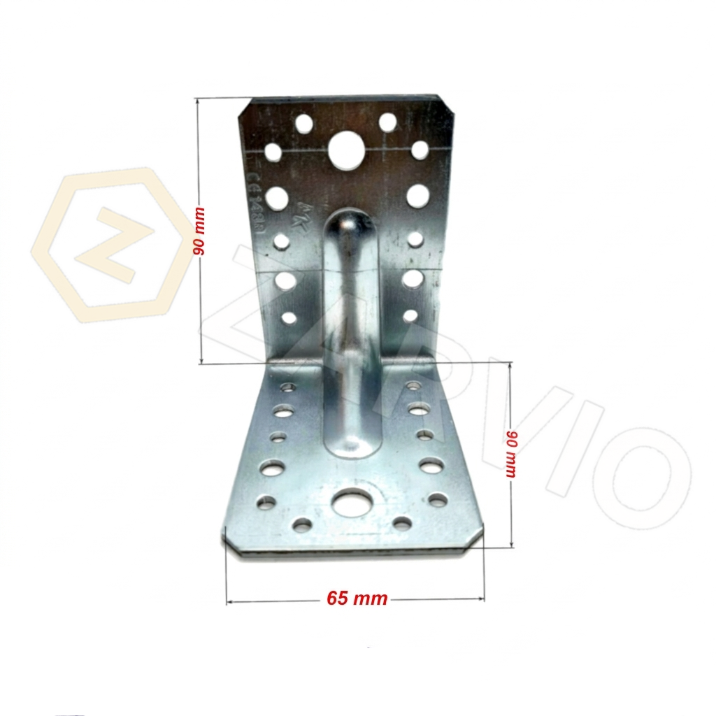 90mm x 90mm x 65mm x 2.5mm Reinforced Angle Bracket Zinc Coated for Timber & Structural Support
