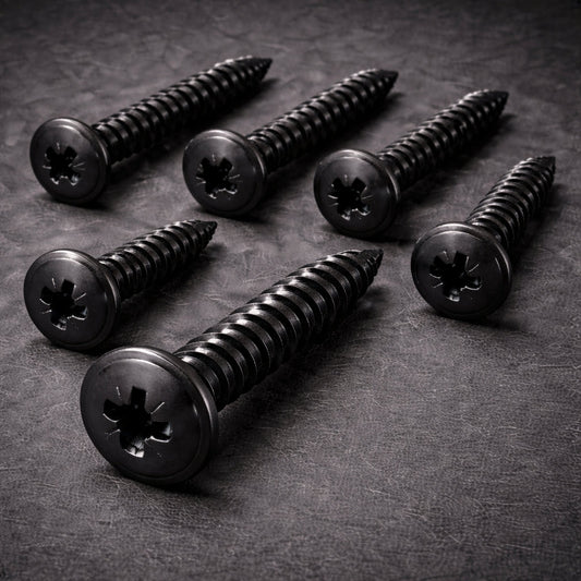3.5mm x 9.5mm → (No.6 x 3/8") Wood Screw with Washer Head Fully Threaded Black