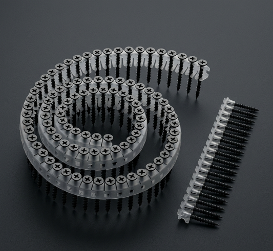 3.5 x 25mm Collated Drywall Screws on Tape for Wood and Metal Studs – Black Phosphate (1000 pcs)