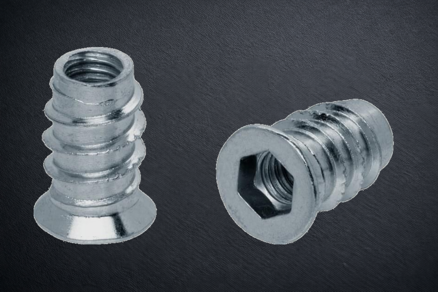 M10 x 20mm Hex Socket Flanged Wood Insert Nut Type B Zinc Plated