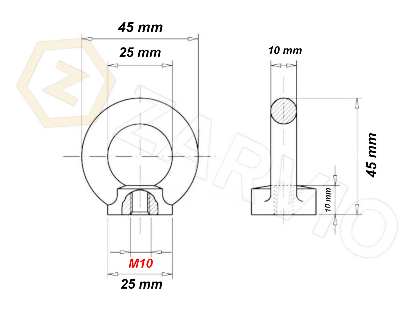 M10 Galvanised DIN 582 Eye Nut with 230kg WLL / SWL