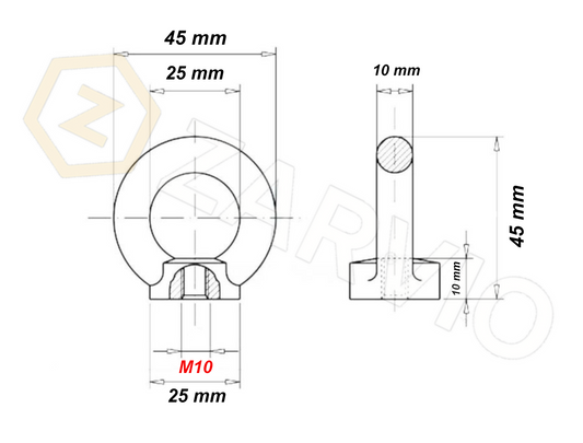 M10 Galvanised DIN 582 Eye Nut with 230kg WLL / SWL