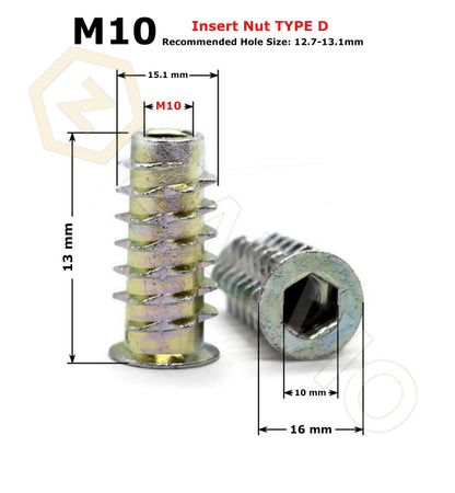 M10 x 34mm Adjustable Furniture Levelling Feet With Insert Nut