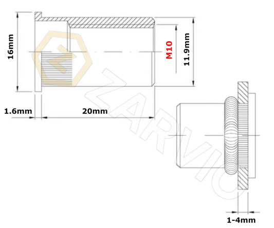 M10 x 20mm Steel Rivet Nut Flat Flange Knurled Open Type Zinc Plated