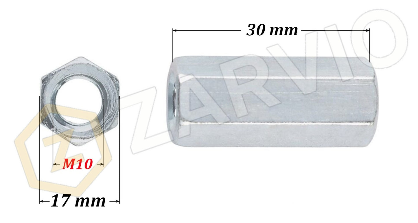 M10 x 30mm Coupling Nut – DIN 6334 (Long) Zinc Plated