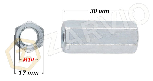 M10 x 30mm Coupling Nut – DIN 6334 (Long) Zinc Plated