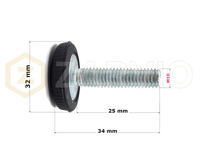 M10 x 34mm Adjustable Furniture Levelling Feet With Insert Nut