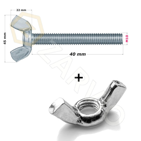 M10 x 40mm Wing Bolts (DIN 316) & Wing Nuts (DIN 315) – BZP Zinc Plated