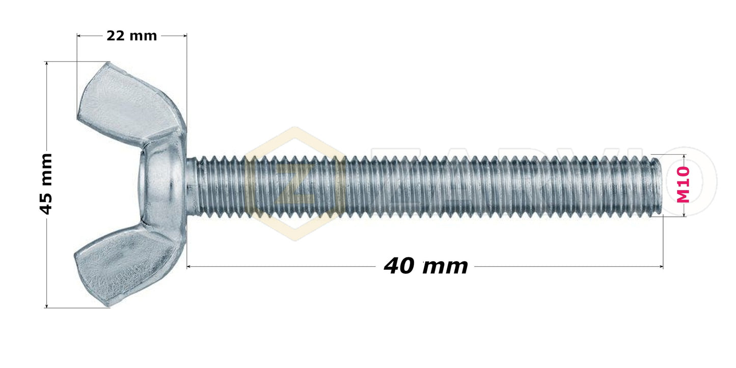 M10 x 40mm Butterfly Wing Bolt / Thumb Screw (DIN 316) – BZP Zinc Plated