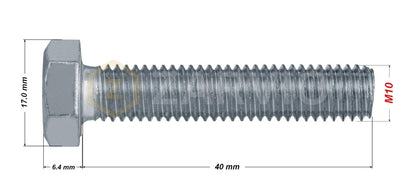 M10 x 40mm Hex Head Bolt Set (DIN 933) + Nylon Lock Nut (DIN 985) + 2 Washers (DIN 125) – Zinc Plated