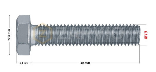 M10 x 40mm Hexagon Set Screw Kit (DIN 933) + Hex Nut (DIN 934) + 2 Washers (DIN 125) – Zinc Plated