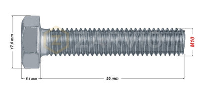 M10 x 55mm Hex Head Bolt Set (DIN 933) + Nylon Lock Nut (DIN 985) + 2 Washers (DIN 125) – Zinc Plated