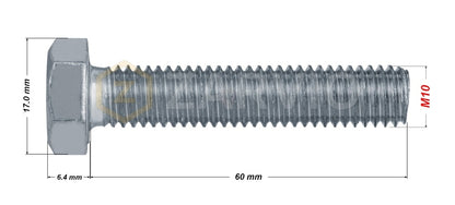 M10 x 60mm Hexagon Set Screw Kit (DIN 933) + Hex Nut (DIN 934) + 2 Washers (DIN 125) – Zinc Plated