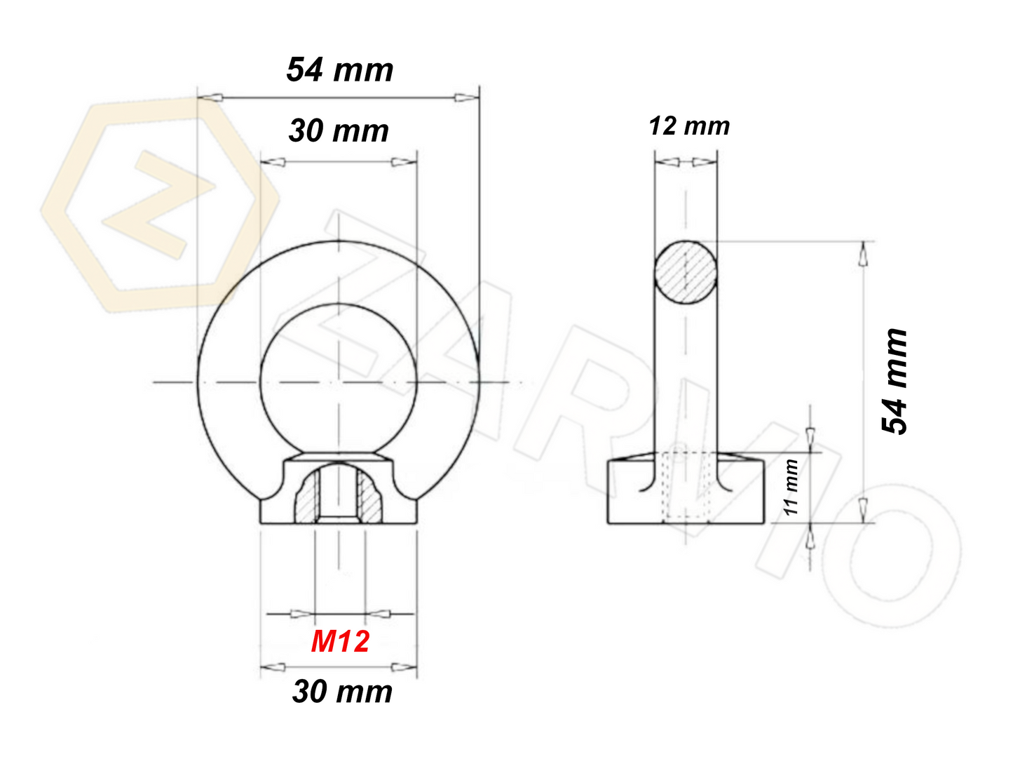 M12 Galvanised DIN 582 Eye Nut with 340kg WLL / SWL
