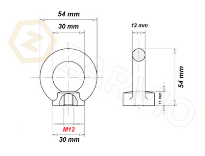 M12 Galvanised DIN 582 Eye Nut with 340kg WLL / SWL