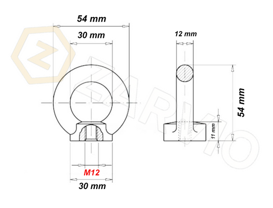 M12 Galvanised DIN 582 Eye Nut with 340kg WLL / SWL