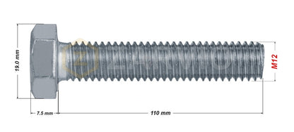 M12 x 110mm Hex Head Bolt Set (DIN 933) + Nylon Lock Nut (DIN 985) + 2 Washers (DIN 125) – Zinc Plated