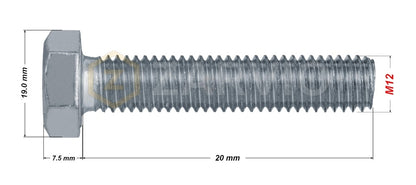 M12 x 20mm Hex Head Bolt Set (DIN 933) + Nylon Lock Nut (DIN 985) + 2 Washers (DIN 125) – Zinc Plated