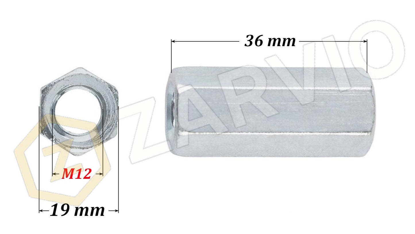 M12 x 36mm Coupling Nut – DIN 6334 (Long) Zinc Plated