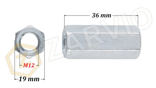M12 x 36mm Coupling Nut – DIN 6334 (Long) Zinc Plated