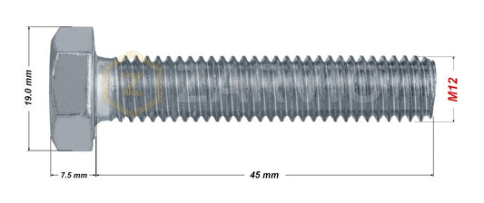 M12 x 45mm Hex Head Bolt Set (DIN 933) + Nylon Lock Nut (DIN 985) + 2 Washers (DIN 125) – Zinc Plated