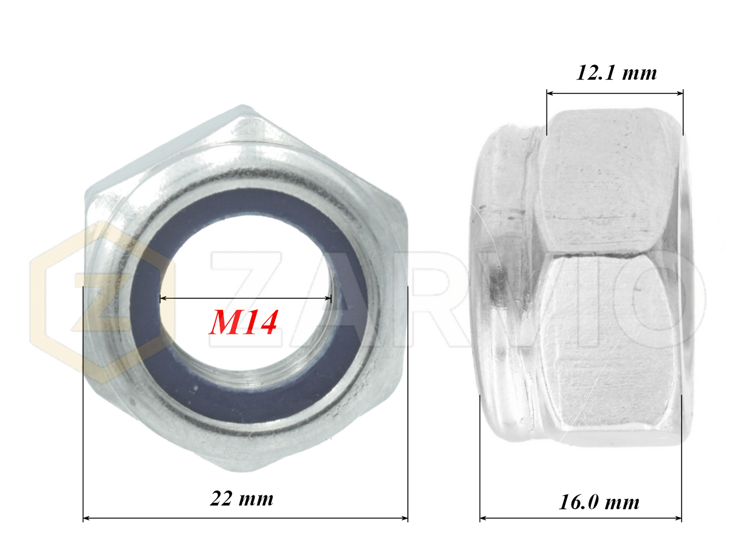 M14 Nylon Insert Lock Nuts High Profile (DIN 982)