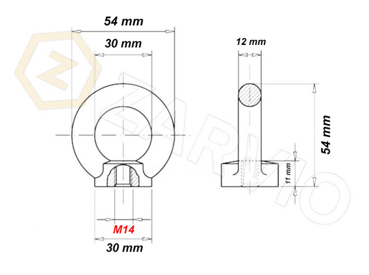 M14 Galvanised DIN 582 Eye Nut with 500kg WLL / SWL