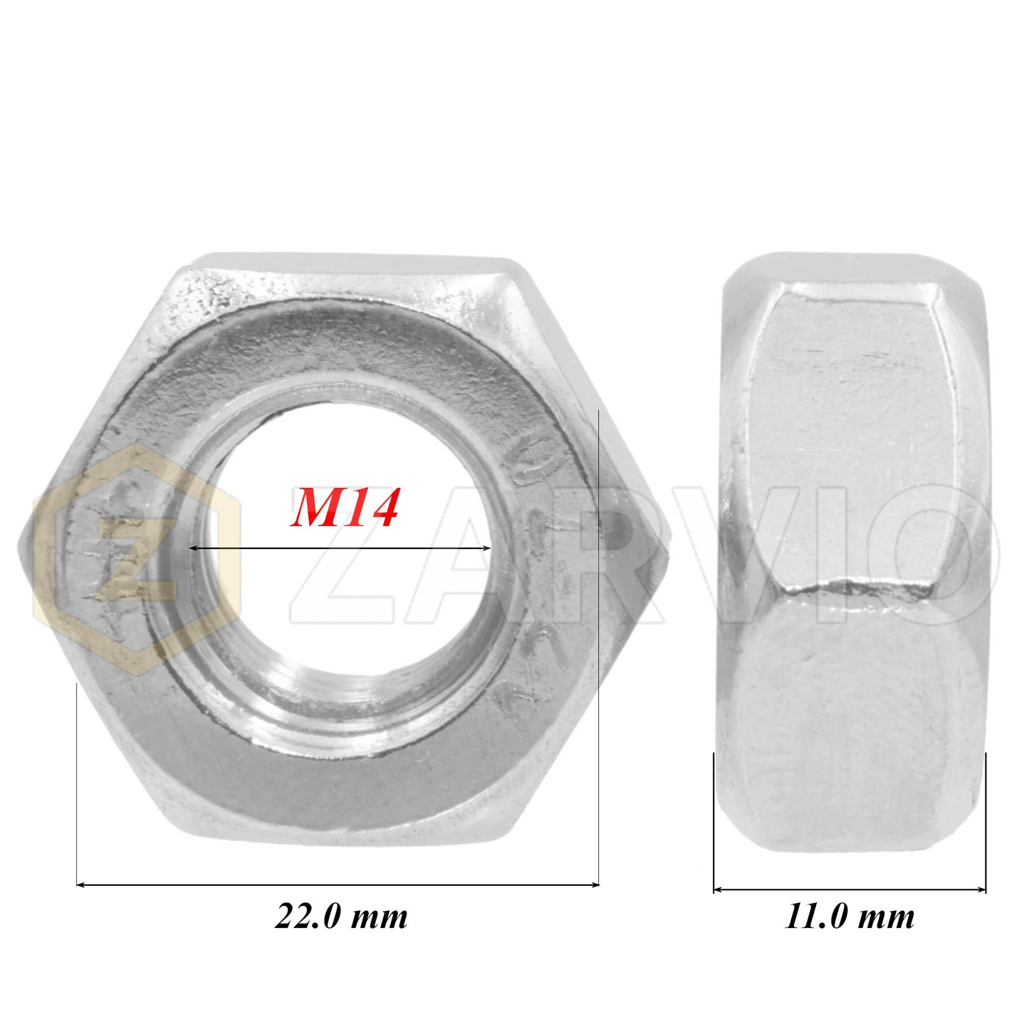 M14 Metric Grade 8 Hex Full Nuts – Bright Zinc Plated (DIN 934)