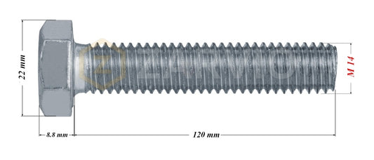 M14 x 120mm Hex Head Bolt Set (DIN 933) + Nylon Lock Nut (DIN 985) + 2 Washers (DIN 125) – Zinc Plated