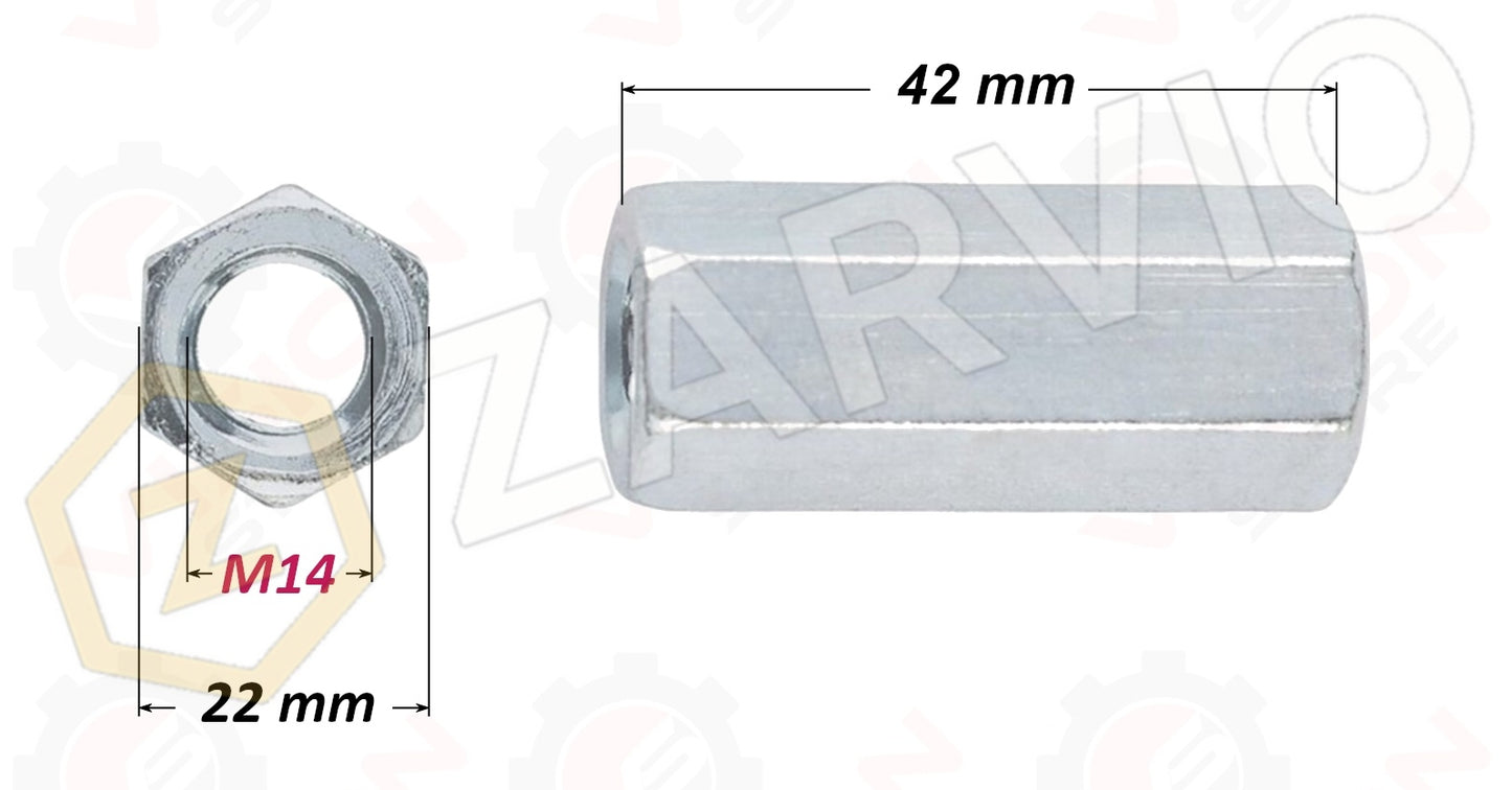 M14 x 42mm Coupling Nut – DIN 6334 (Long) Zinc Plated