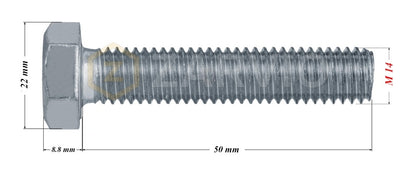 M14 x 50mm Hex Head Bolt Set (DIN 933) + Nylon Lock Nut (DIN 985) + 2 Washers (DIN 125) – Zinc Plated