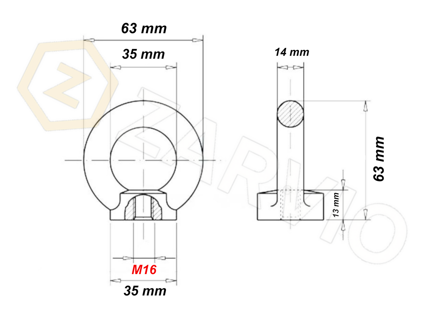 M16 Galvanised DIN 582 Eye Nut with 700kg WLL / SWL