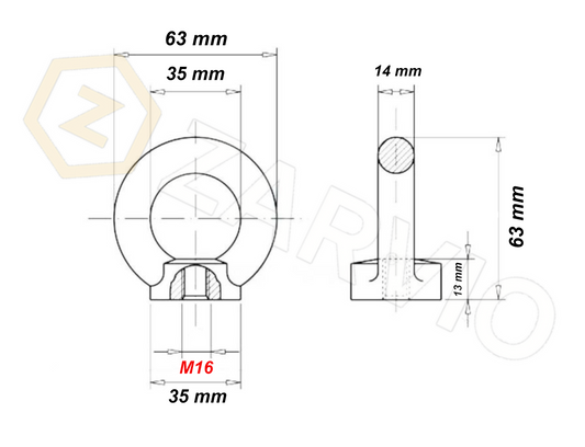 M16 Galvanised DIN 582 Eye Nut with 700kg WLL / SWL