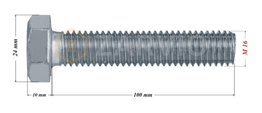 M16 x 100mm Hex Head Bolt Set (DIN 933) + Nylon Lock Nut (DIN 985) + 2 Washers (DIN 125) – Zinc Plated