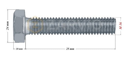 M16 x 25mm Hex Head Bolt Set (DIN 933) + Nylon Lock Nut (DIN 985) + 2 Washers (DIN 125) – Zinc Plated