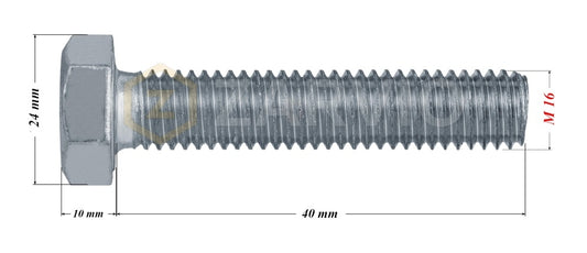 M16 x 40mm Hex Head Bolt Set (DIN 933) + Nylon Lock Nut (DIN 985) + 2 Washers (DIN 125) – Zinc Plated