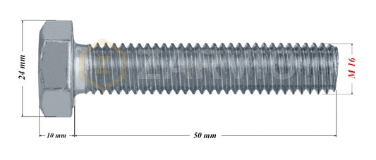 M16 x 50mm Hex Head Bolt Set (DIN 933) + Nylon Lock Nut (DIN 985) + 2 Washers (DIN 125) – Zinc Plated