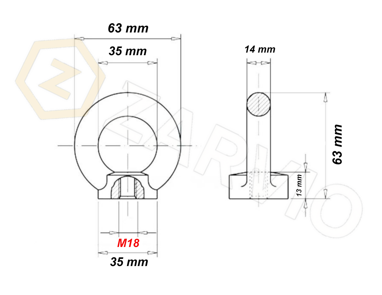 M18 Galvanised DIN 582 Eye Nut with 830kg WLL / SWL