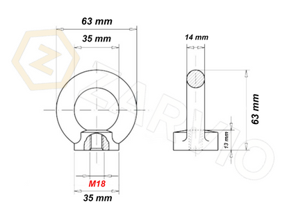M18 Galvanised DIN 582 Eye Nut with 830kg WLL / SWL